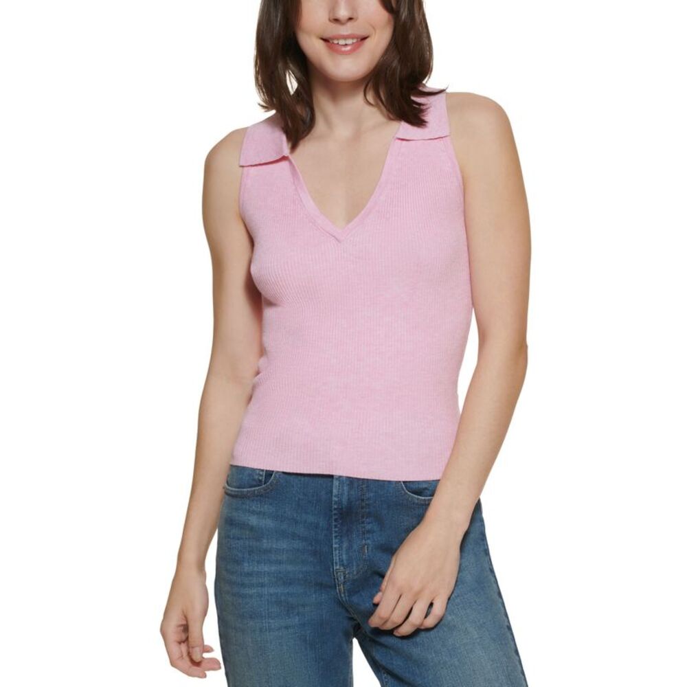 DKNY Jeans Womens V-Neck Polo Tank Top Sweater